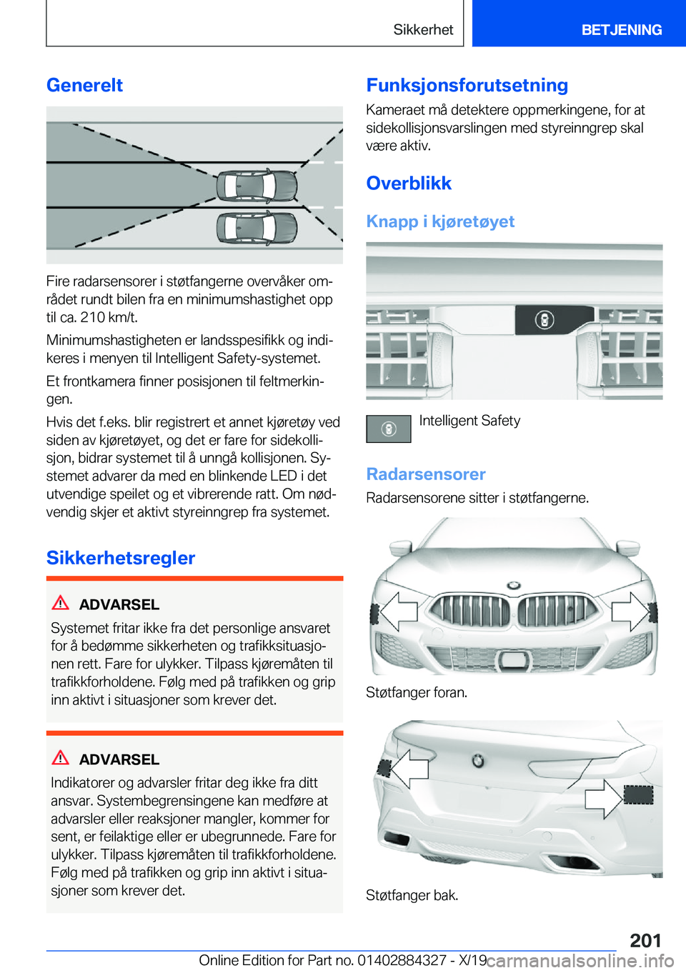 BMW 8 SERIES GRAN COUPE 2020  InstruksjonsbØker (in Norwegian) �G�e�n�e�r�e�l�t
�F�i�r�e��r�a�d�a�r�s�e�n�s�o�r�e�r��i��s�t�