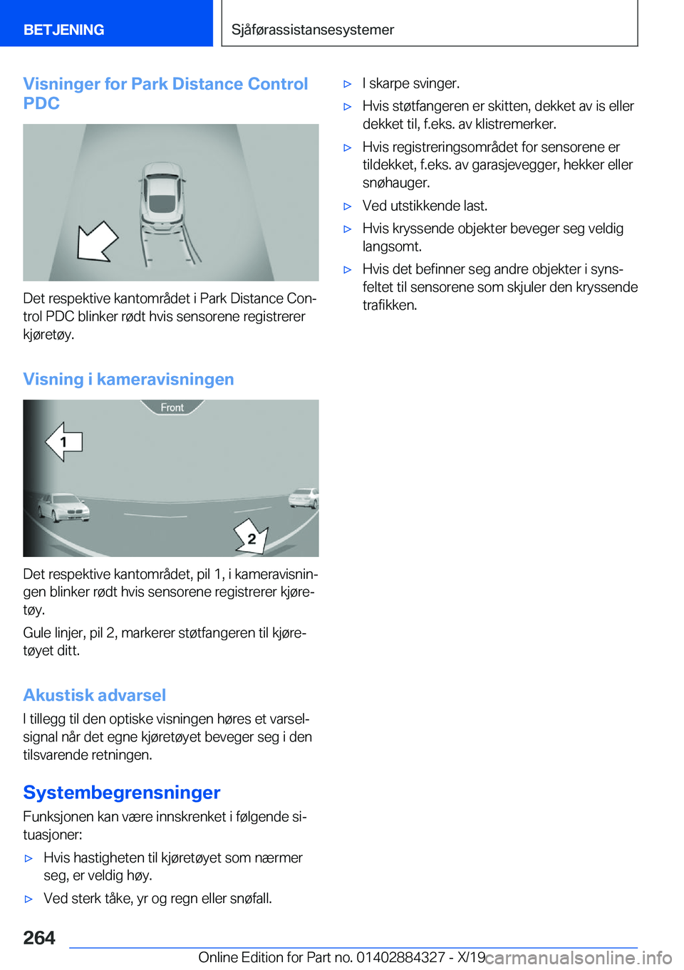 BMW 8 SERIES GRAN COUPE 2020  InstruksjonsbØker (in Norwegian) �V�i�s�n�i�n�g�e�r��f�o�r��P�a�r�k��D�i�s�t�a�n�c�e��C�o�n�t�r�o�l
�P�D�C
�D�e�t��r�e�s�p�e�k�t�i�v�e��k�a�n�t�o�m�r�å�d�e�t��i��P�a�r�k��D�i�s�t�a�n�c�e��C�o�nj
�t�r�o�l��P�D�C��b�l�i�n