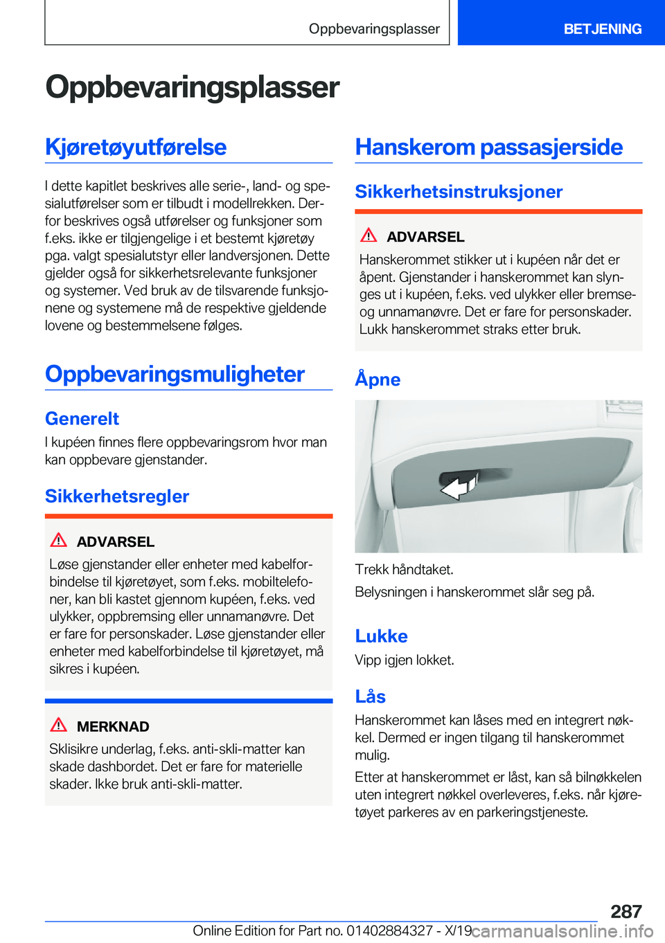 BMW 8 SERIES GRAN COUPE 2020  InstruksjonsbØker (in Norwegian) �O�p�p�b�e�v�a�r�i�n�g�s�p�l�a�s�s�e�r�K�j�