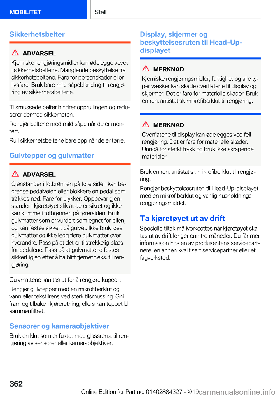 BMW 8 SERIES GRAN COUPE 2020  InstruksjonsbØker (in Norwegian) �S�i�k�k�e�r�h�e�t�s�b�e�l�t�e�r
�A�D�V�A�R�S�E�L
�K�j�e�m�i�s�k�e��r�e�n�g�j�
