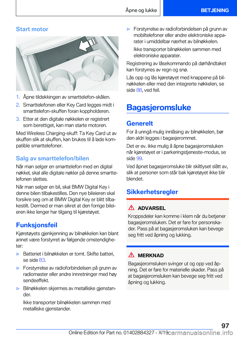 BMW 8 SERIES GRAN COUPE 2020  InstruksjonsbØker (in Norwegian) �S�t�a�r�t��m�o�t�o�r�1�.�