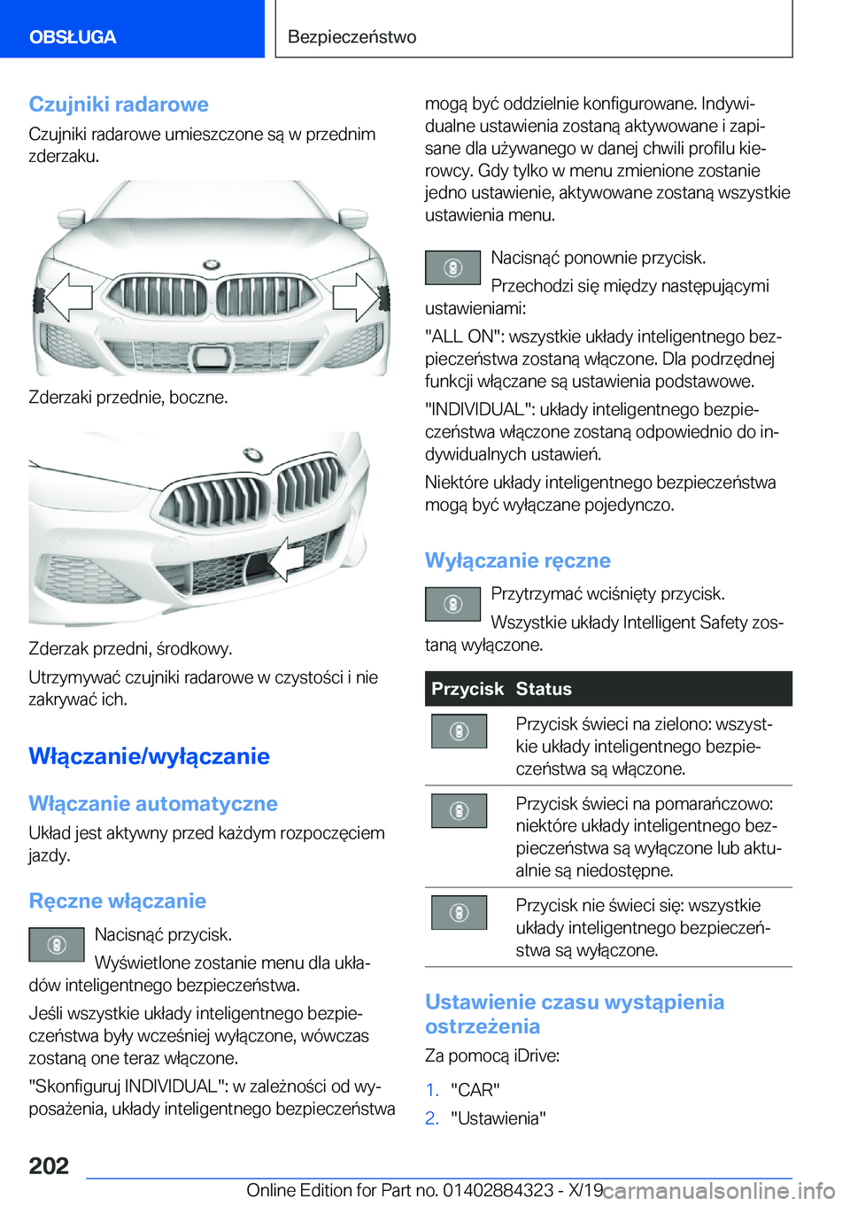 BMW 8 SERIES GRAN COUPE 2020  Instrukcja obsługi (in Polish) �C�z�u�j�n�i�k�i��r�a�d�a�r�o�w�e
�C�z�u�j�n�i�k�i��r�a�d�a�r�o�w�e��u�m�i�e�s�z�c�z�o�n�e��s�
