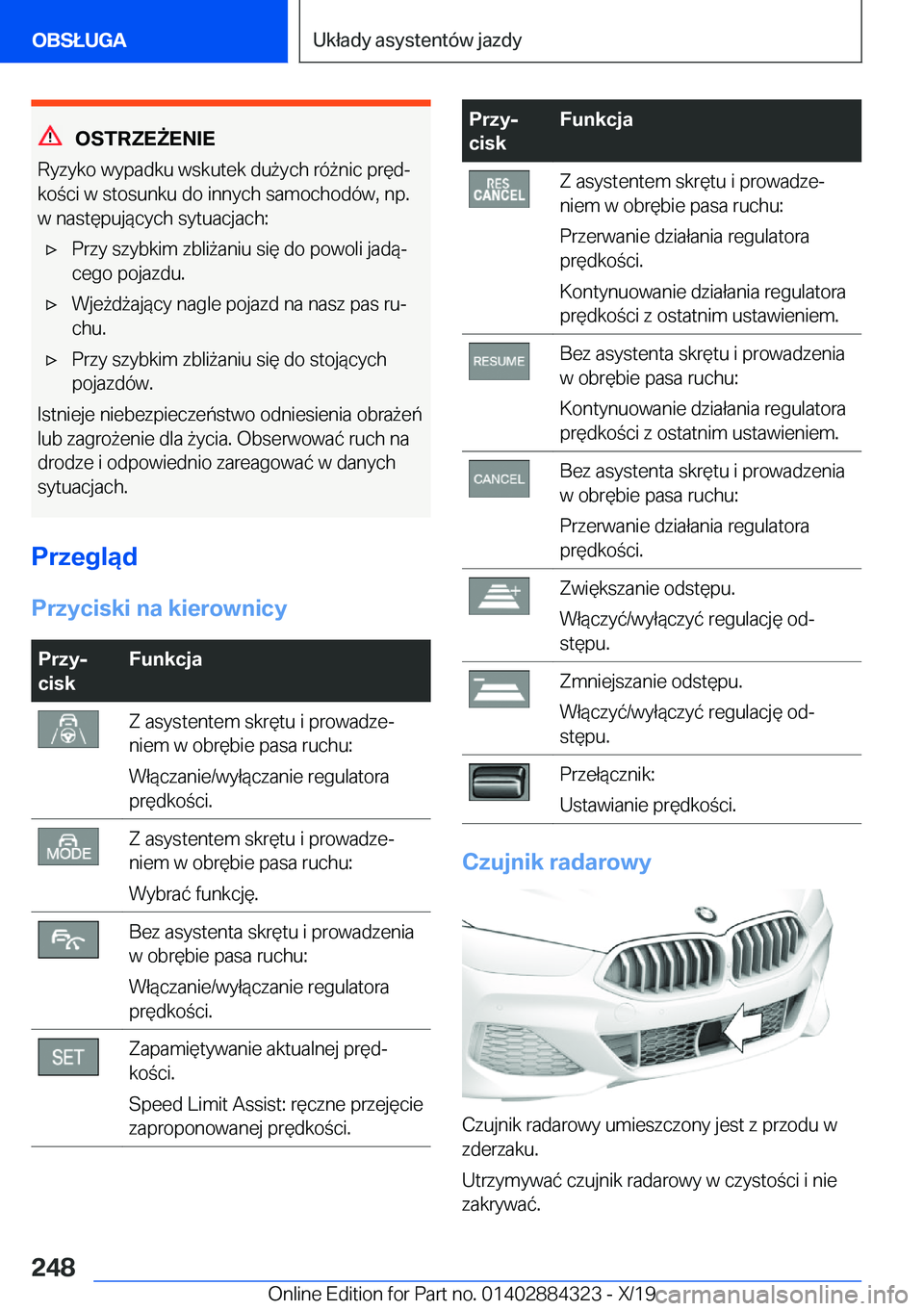 BMW 8 SERIES GRAN COUPE 2020  Instrukcja obsługi (in Polish) �O�S�T�R�Z�E8�E�N�I�E
�R�y�z�y�k�o��w�y�p�a�d�k�u��w�s�k�u�t�e�k��d�u9�y�c�h��r�