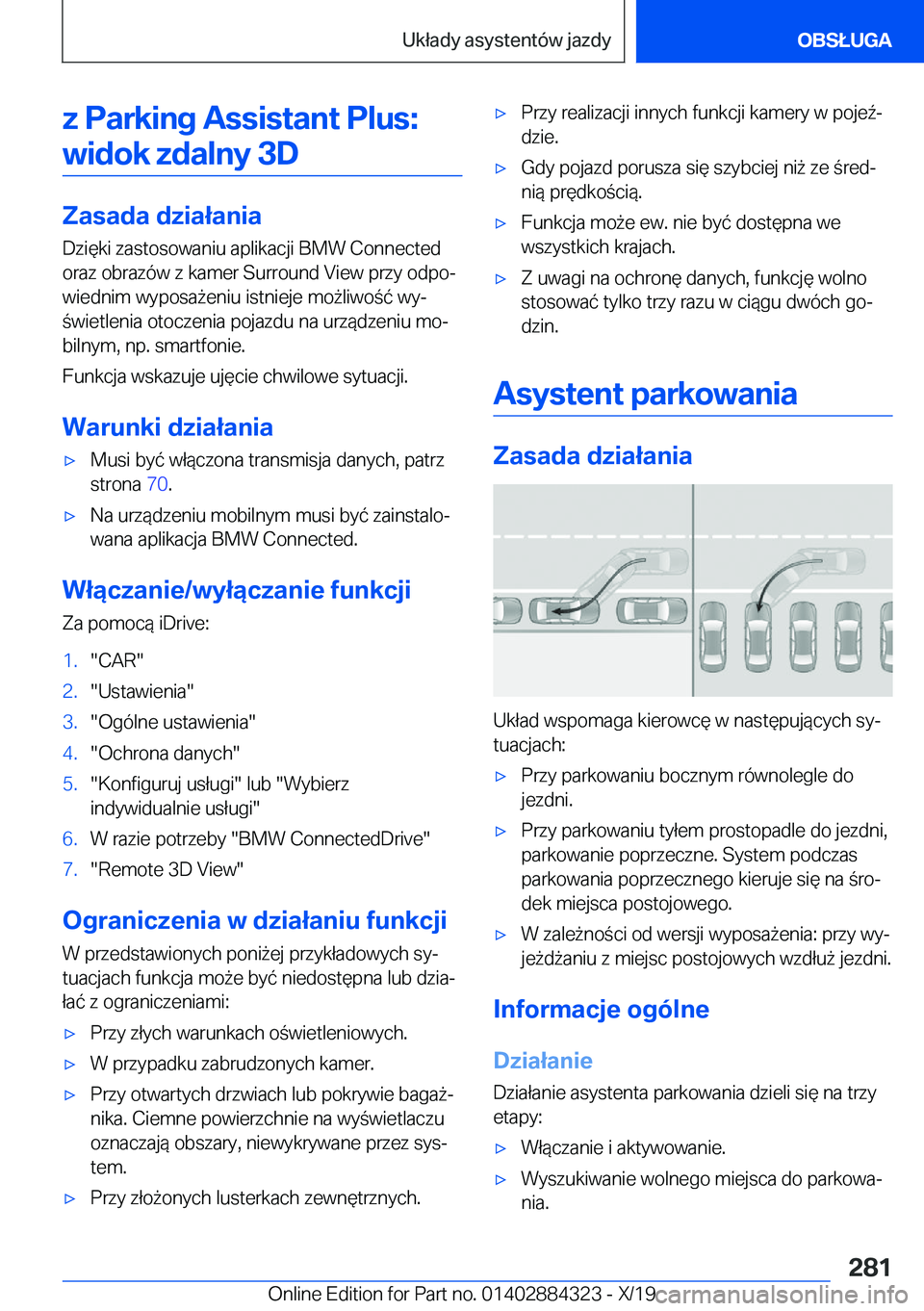 BMW 8 SERIES GRAN COUPE 2020  Instrukcja obsługi (in Polish) �z��P�a�r�k�i�n�g��A�s�s�i�s�t�a�n�t��P�l�u�s�:�w�i�d�o�k��z�d�a�l�n�y��3�D
�Z�a�s�a�d�a��d�z�i�a�ł�a�n�i�a
�D�z�i�