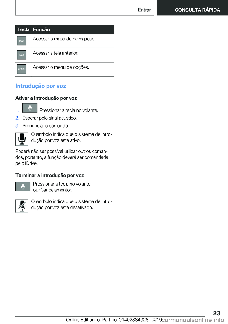 BMW 8 SERIES GRAN COUPE 2020  Manual do condutor (in Portuguese) �T�e�c�l�a�F�u�n�