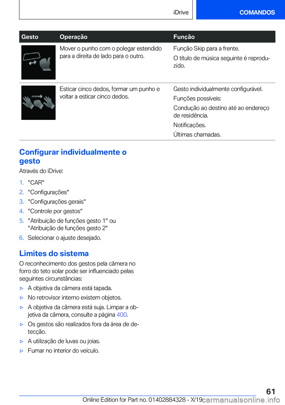 BMW 8 SERIES GRAN COUPE 2020  Manual do condutor (in Portuguese) �G�e�s�t�o�O�p�e�r�a�
