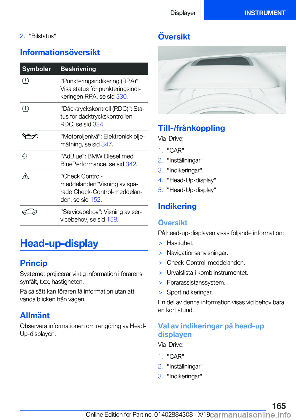 BMW 8 SERIES GRAN COUPE 2020  InstruktionsbÖcker (in Swedish) �2�.��B�i�l�s�t�a�t�u�s�
�I�n�f�o�r�m�a�t�i�o�n�s�