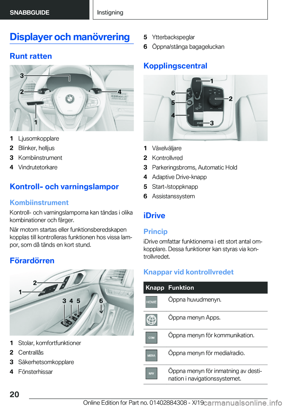 BMW 8 SERIES GRAN COUPE 2020  InstruktionsbÖcker (in Swedish) �D�i�s�p�l�a�y�e�r��o�c�h��m�a�n�
