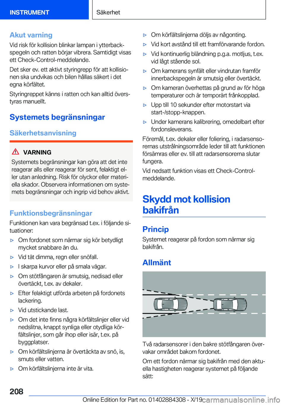 BMW 8 SERIES GRAN COUPE 2020  InstruktionsbÖcker (in Swedish) �A�k�u�t��v�a�r�n�i�n�g�V�i�d��r�i�s�k��f�