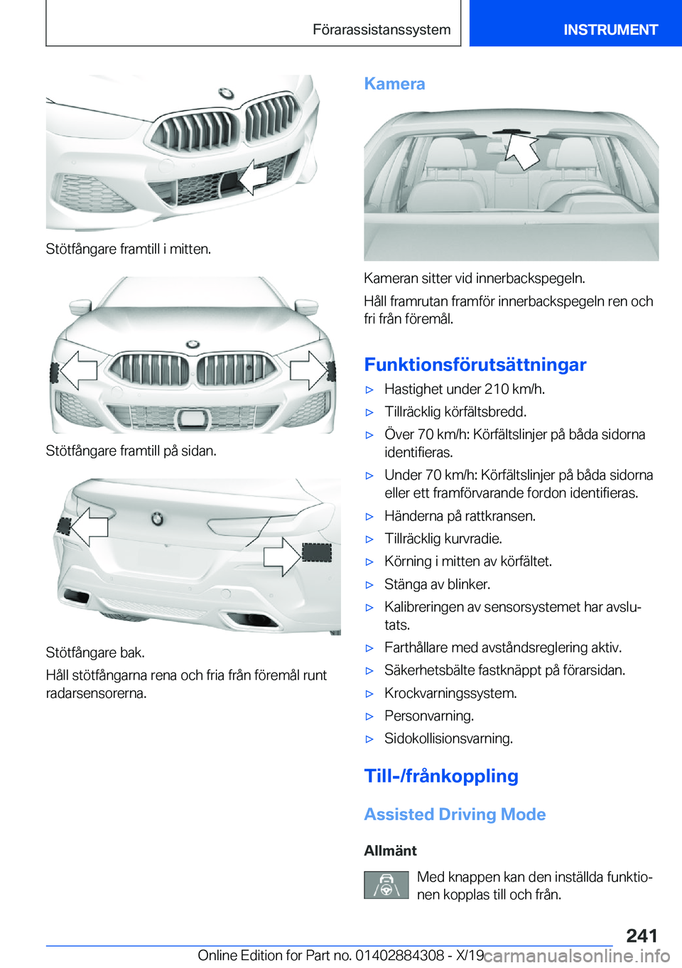 BMW 8 SERIES GRAN COUPE 2020  InstruktionsbÖcker (in Swedish) �S�t�