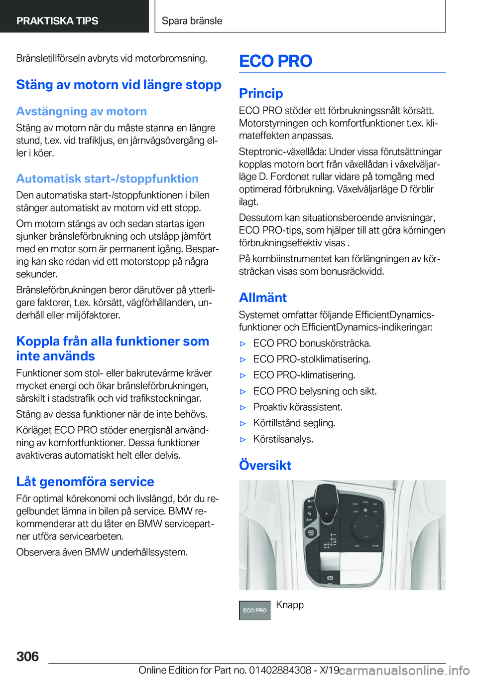 BMW 8 SERIES GRAN COUPE 2020  InstruktionsbÖcker (in Swedish) �B�r�ä�n�s�l�e�t�i�l�l�f�