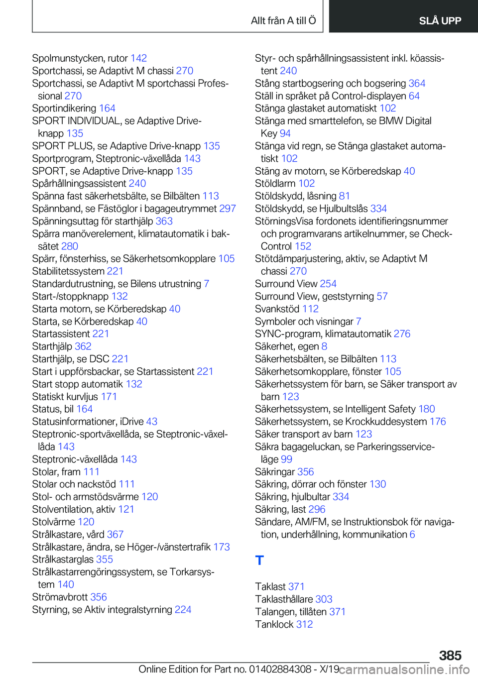 BMW 8 SERIES GRAN COUPE 2020  InstruktionsbÖcker (in Swedish) �S�p�o�l�m�u�n�s�t�y�c�k�e�n�,��r�u�t�o�r��1�4�2�
�S�p�o�r�t�c�h�a�s�s�i�,��s�e��A�d�a�p�t�i�v�t��M��c�h�a�s�s�i� �2�7�0�
�S�p�o�r�t�c�h�a�s�s�i�,��s�e��A�d�a�p�t�i�v�t��M��s�p�o�r�t�c�h�