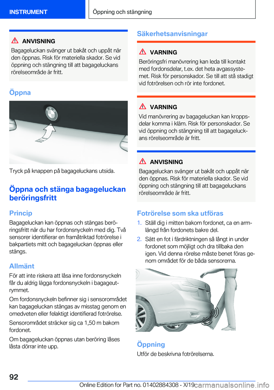 BMW 8 SERIES GRAN COUPE 2020  InstruktionsbÖcker (in Swedish) �A�N�V�I�S�N�I�N�G
�B�a�g�a�g�e�l�u�c�k�a�n��s�v�ä�n�g�e�r��u�t��b�a�k�å�t��o�c�h��u�p�p�å�t��n�ä�r
�d�e�n��