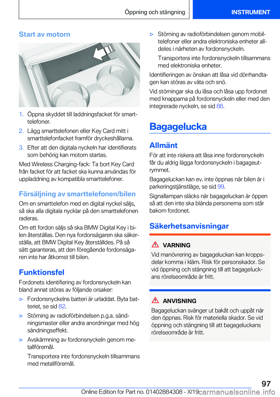 BMW 8 SERIES GRAN COUPE 2020  InstruktionsbÖcker (in Swedish) �S�t�a�r�t��a�v��m�o�t�o�r�n�1�.�