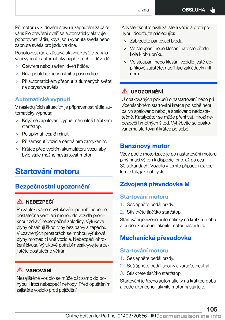 BMW M2 2020  Návod na použití (in Czech) �P�i��m�o�t�o�r�u��v��k�l�i�d�o�v�