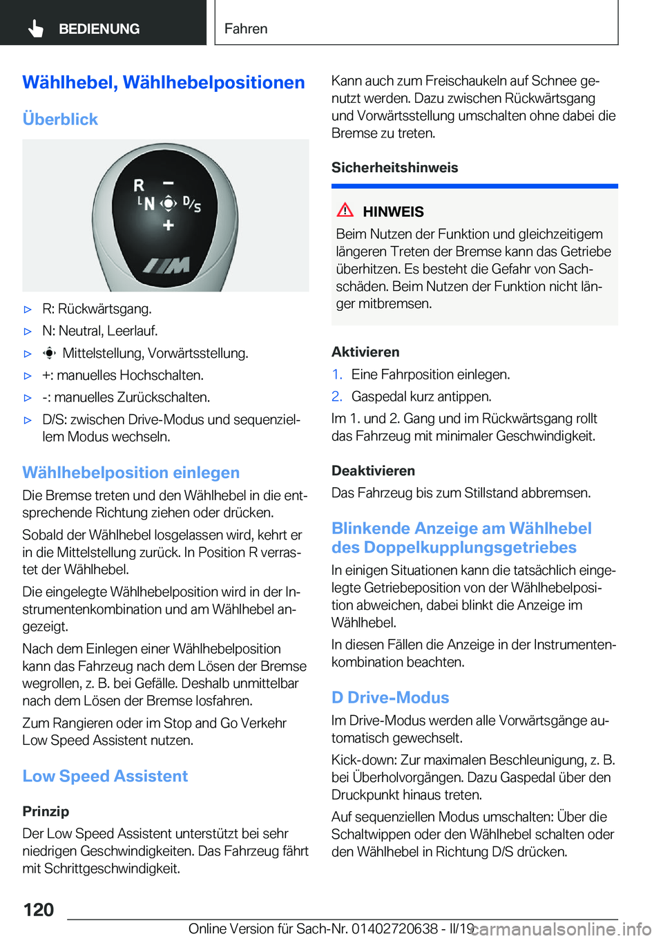 BMW M2 2020  Betriebsanleitungen (in German) �W�