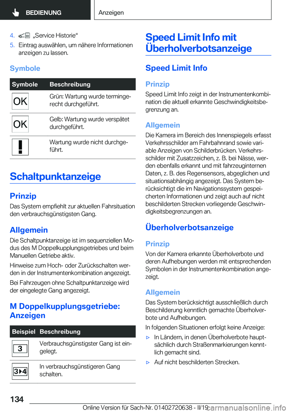 BMW M2 2020  Betriebsanleitungen (in German) �4�.��x�S�e�r�v�i�c�e��H�i�s�t�o�r�i�ev�5�.�E�i�n�t�r�a�g��a�u�s�w�
