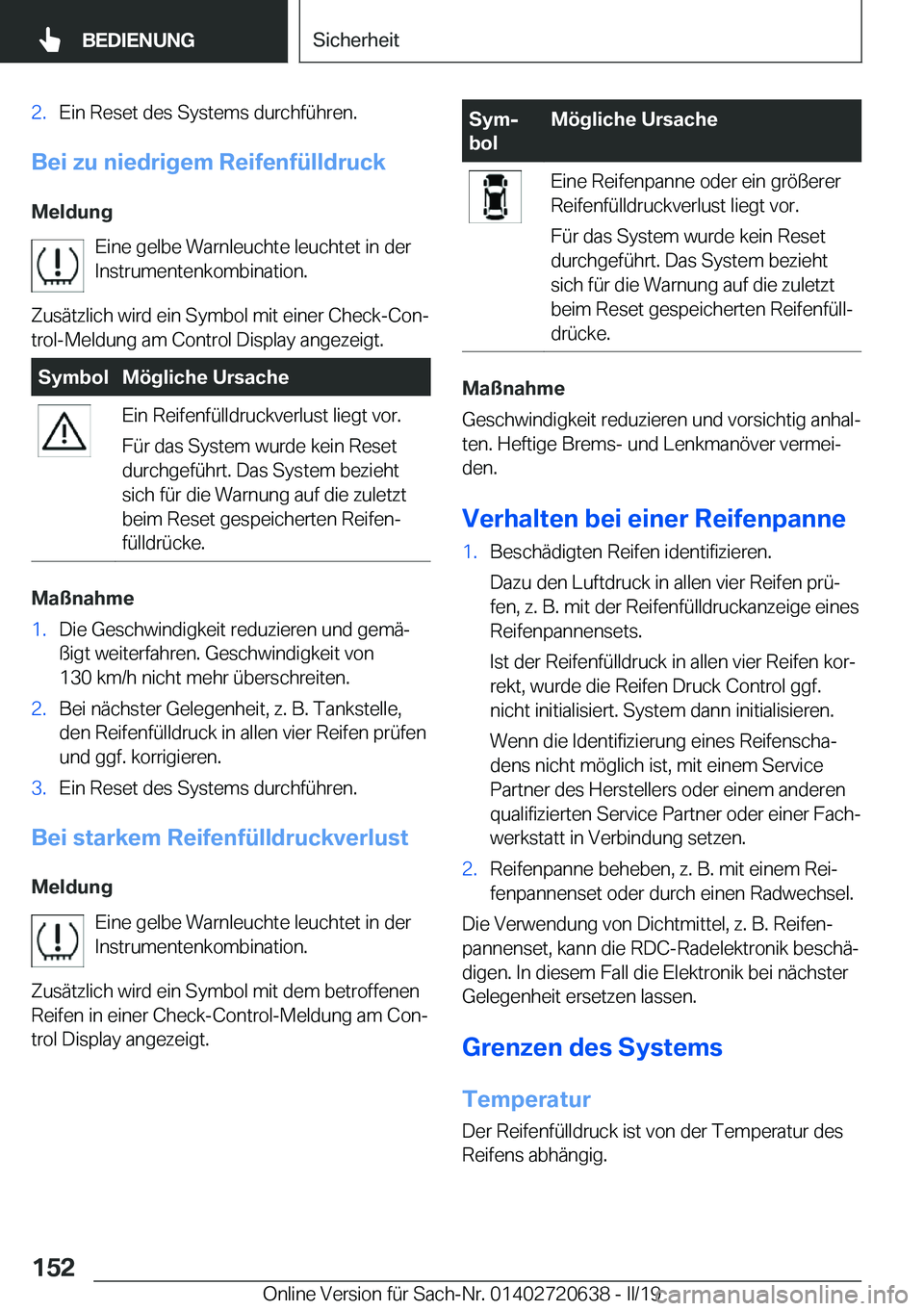 BMW M2 2020  Betriebsanleitungen (in German) �2�.�E�i�n��R�e�s�e�t��d�e�s��S�y�s�t�e�m�s��d�u�r�c�h�f�
