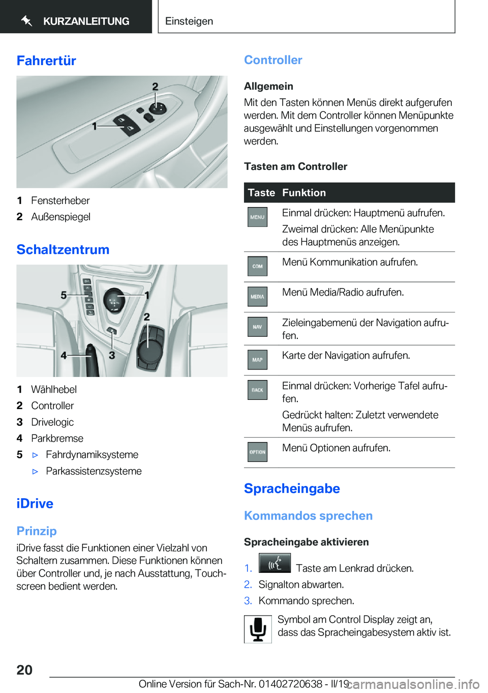 BMW M2 2020  Betriebsanleitungen (in German) �F�a�h�r�e�r�t�