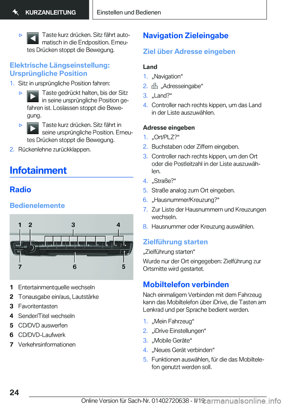 BMW M2 2020  Betriebsanleitungen (in German) 'x�T�a�s�t�e��k�u�r�z��d�r�