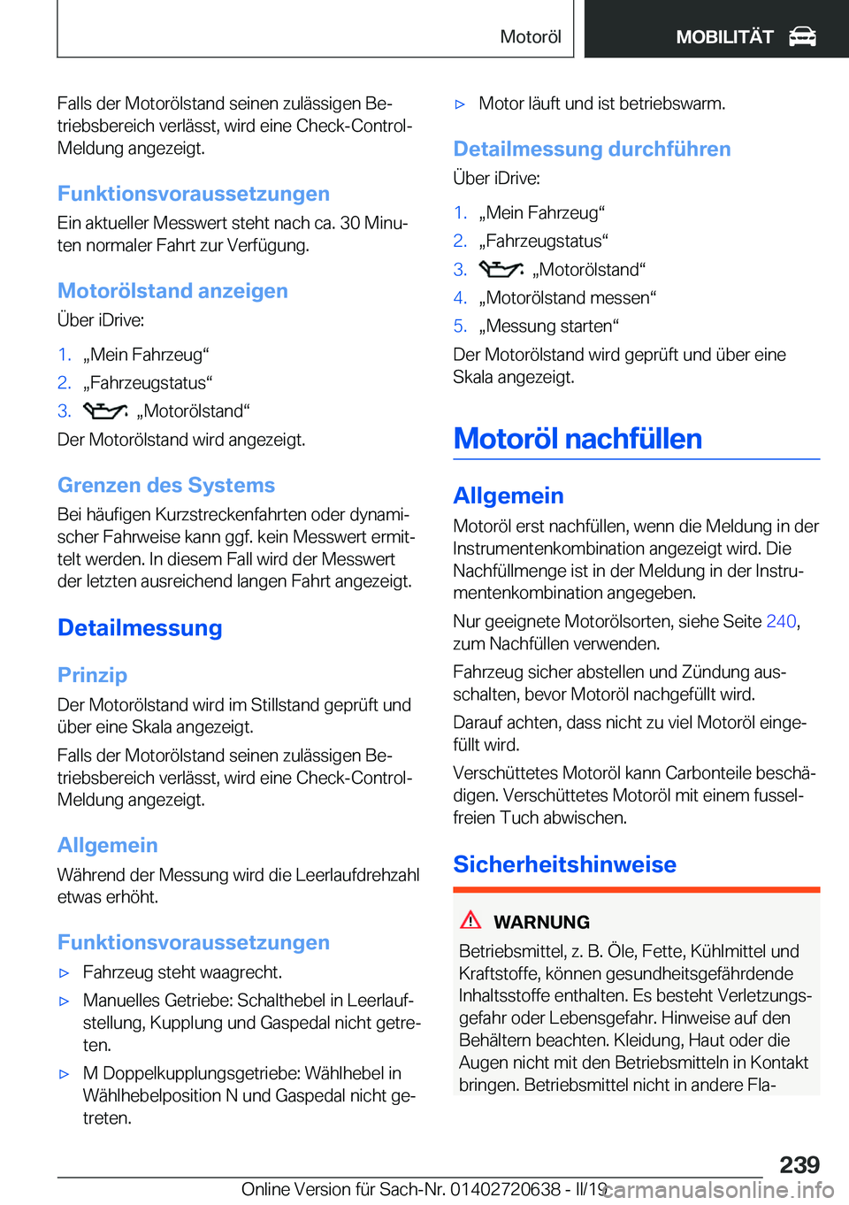 BMW M2 2020  Betriebsanleitungen (in German) �F�a�l�l�s��d�e�r��M�o�t�o�r�