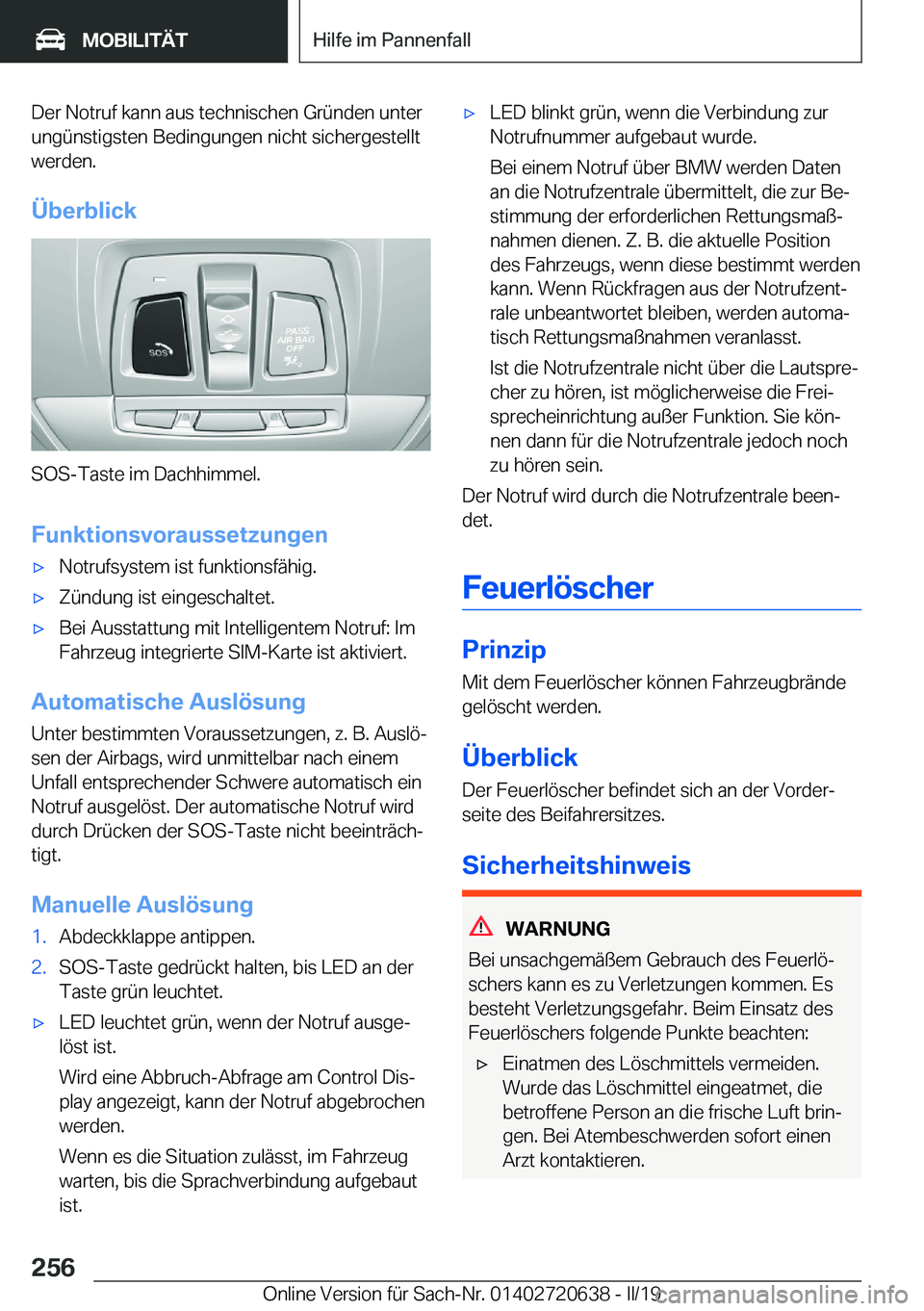 BMW M2 2020  Betriebsanleitungen (in German) �D�e�r��N�o�t�r�u�f��k�a�n�n��a�u�s��t�e�c�h�n�i�s�c�h�e�n��G�r�