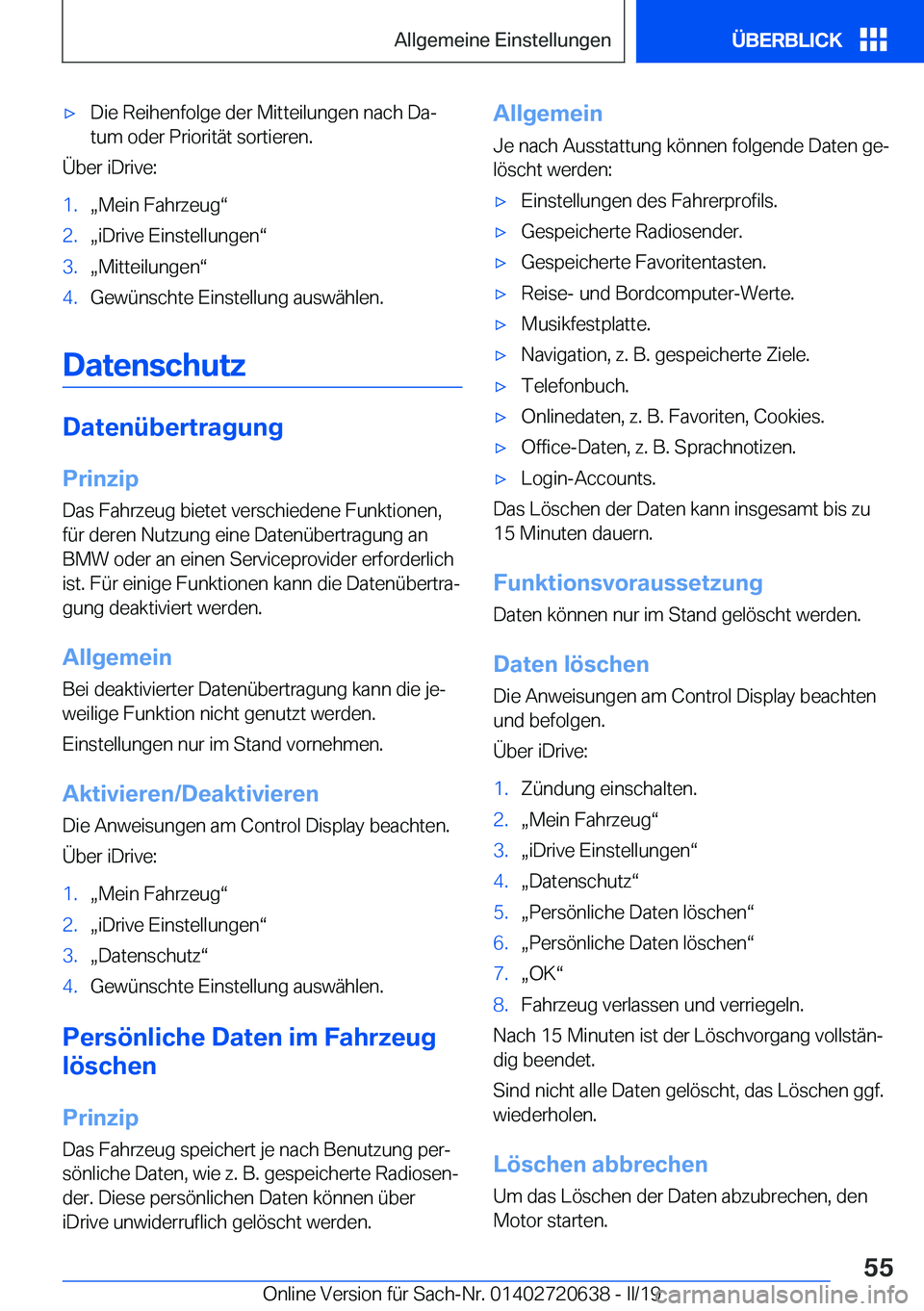 BMW M2 2020  Betriebsanleitungen (in German) 'x�D�i�e��R�e�i�h�e�n�f�o�l�g�e��d�e�r��M�i�t�t�e�i�l�u�n�g�e�n��n�a�c�h��D�aj�t�u�m��o�d�e�r��P�r�i�o�r�i�t�