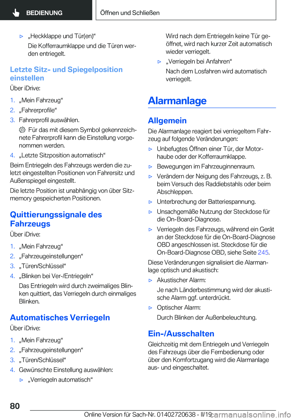 BMW M2 2020  Betriebsanleitungen (in German) 'xx�H�e�c�k�k�l�a�p�p�e��u�n�d��T�
