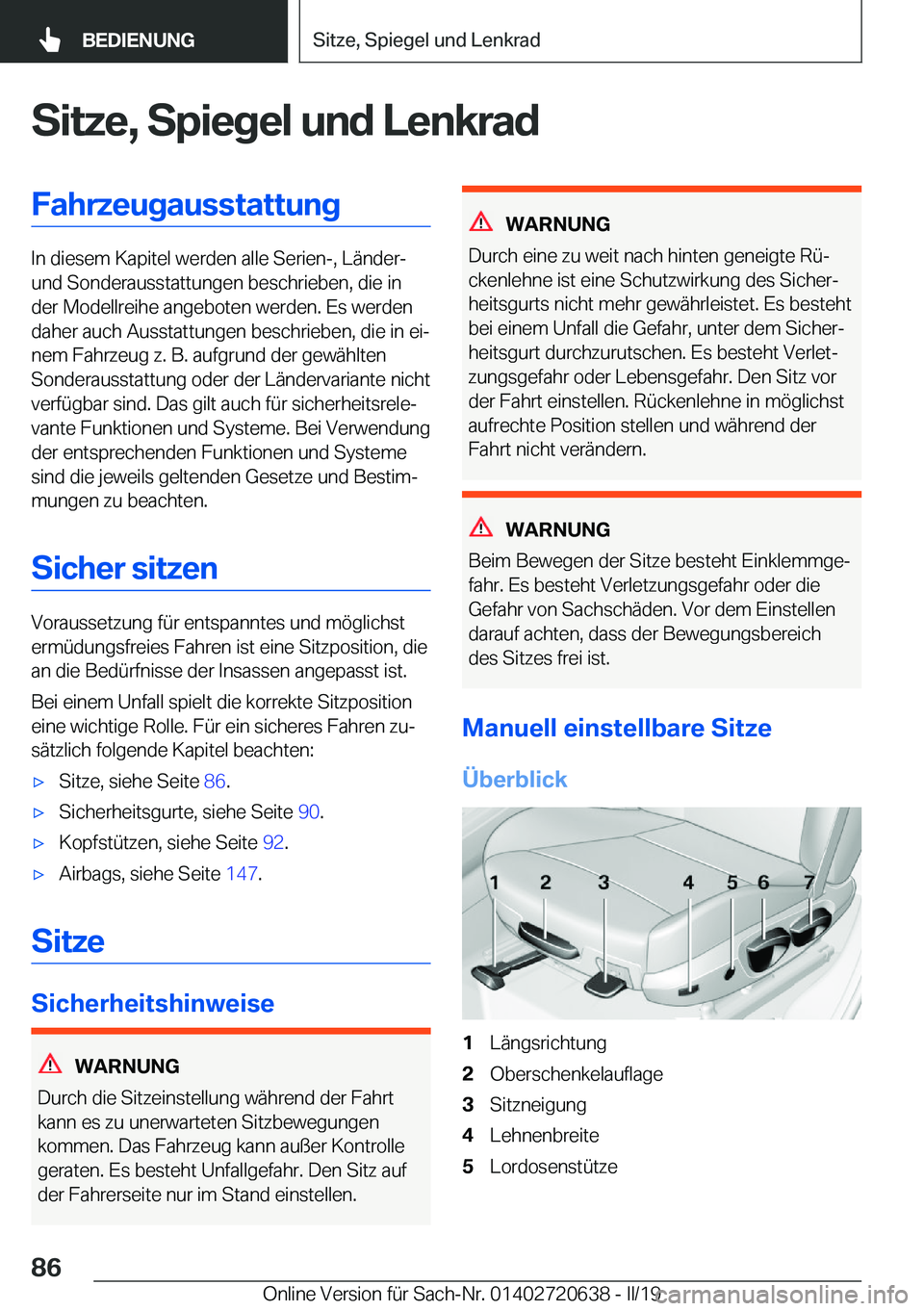 BMW M2 2020  Betriebsanleitungen (in German) �S�i�t�z�e�,��S�p�i�e�g�e�l��u�n�d��L�e�n�k�r�a�d�F�a�h�r�z�e�u�g�a�u�s�s�t�a�t�t�u�n�g
�I�n��d�i�e�s�e�m��K�a�p�i�t�e�l��w�e�r�d�e�n��a�l�l�e��S�e�r�i�e�n�-�,��L�