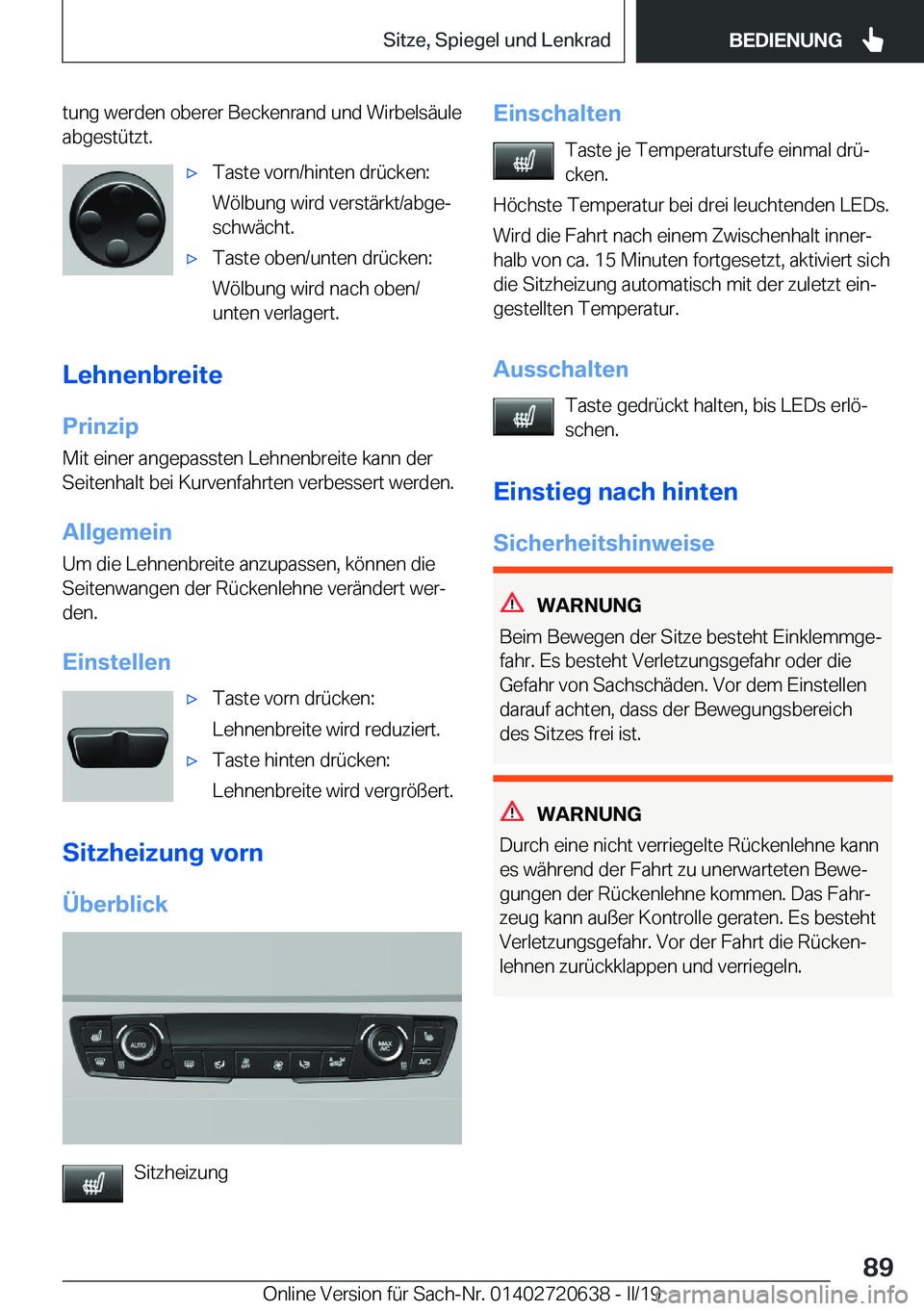 BMW M2 2020  Betriebsanleitungen (in German) �t�u�n�g��w�e�r�d�e�n��o�b�e�r�e�r��B�e�c�k�e�n�r�a�n�d��u�n�d��W�i�r�b�e�l�s�