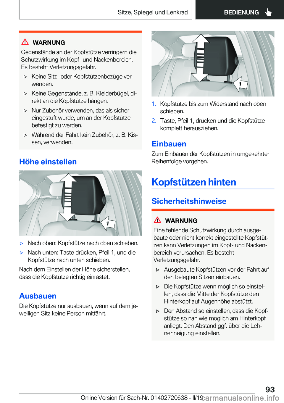BMW M2 2020  Betriebsanleitungen (in German) �W�A�R�N�U�N�G
�G�e�g�e�n�s�t�