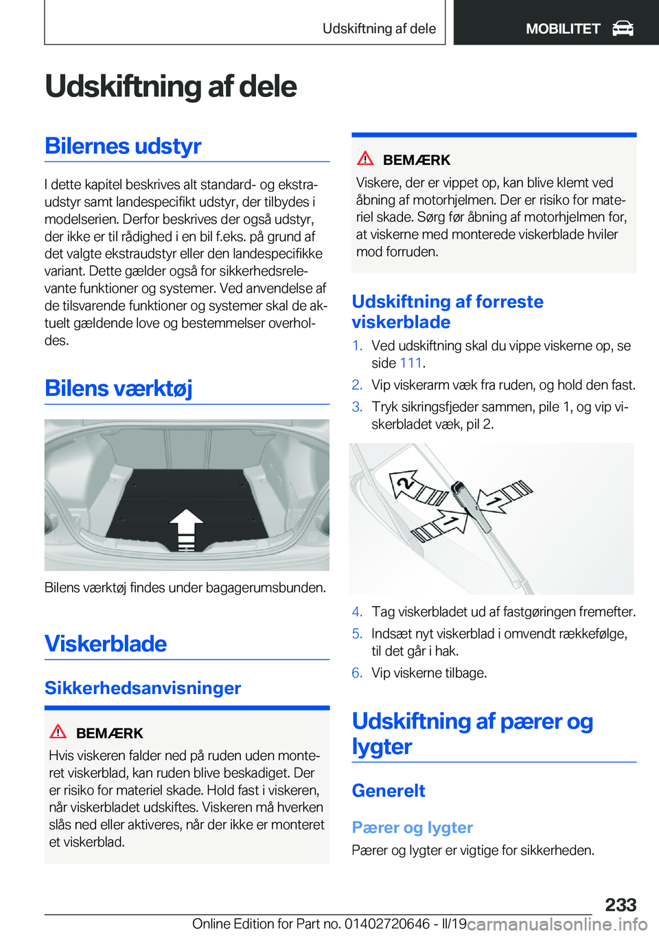 BMW M2 2020  InstruktionsbØger (in Danish) �U�d�s�k�i�f�t�n�i�n�g��a�f��d�e�l�e�B�i�l�e�r�n�e�s��u�d�s�t�y�r
�I��d�e�t�t�e��k�a�p�i�t�e�l��b�e�s�k�r�i�v�e�s��a�l�t��s�t�a�n�d�a�r�d�-��o�g��e�k�s�t�r�aj
�u�d�s�t�y�r��s�a�m�t��l�a�n