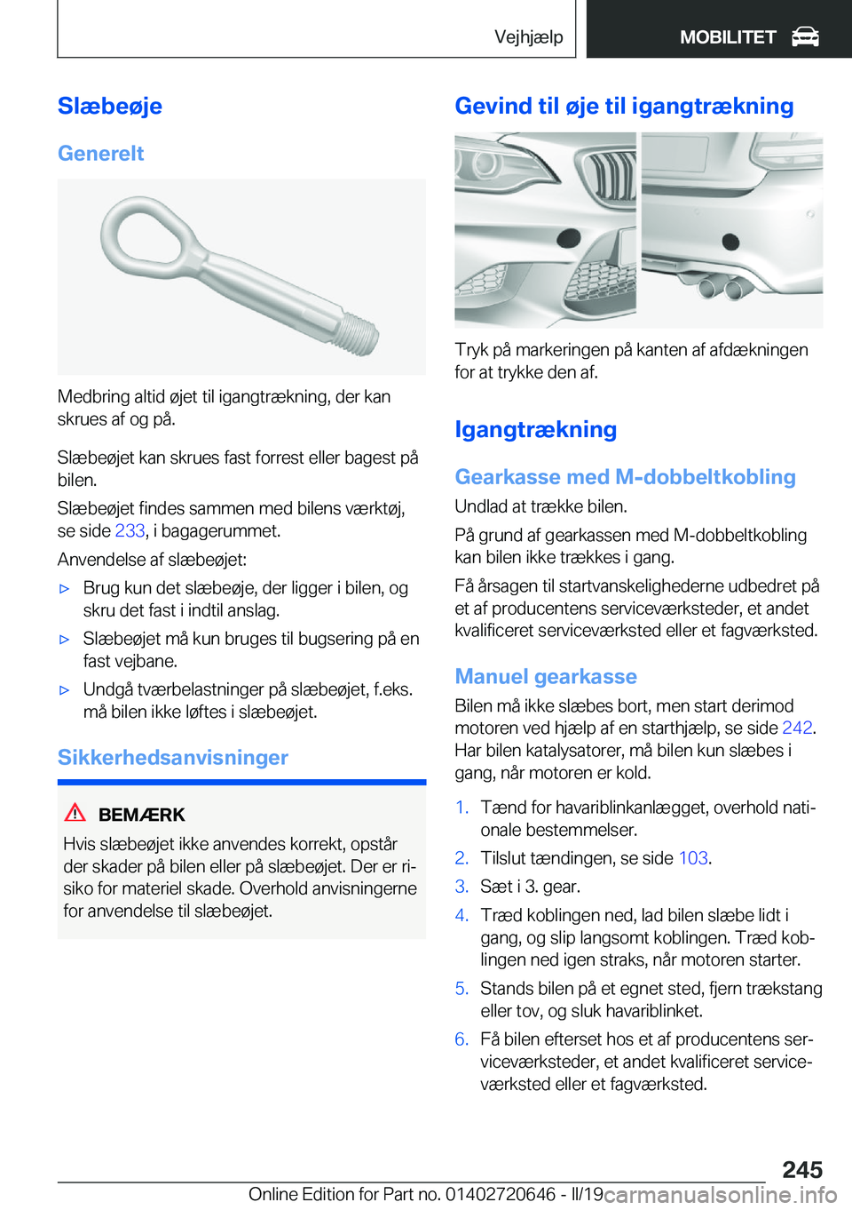 BMW M2 2020  InstruktionsbØger (in Danish) �S�l�æ�b�e�