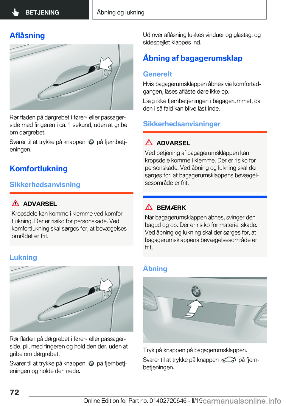 BMW M2 2020  InstruktionsbØger (in Danish) �A�f�l�å�s�n�i�n�g
�R�