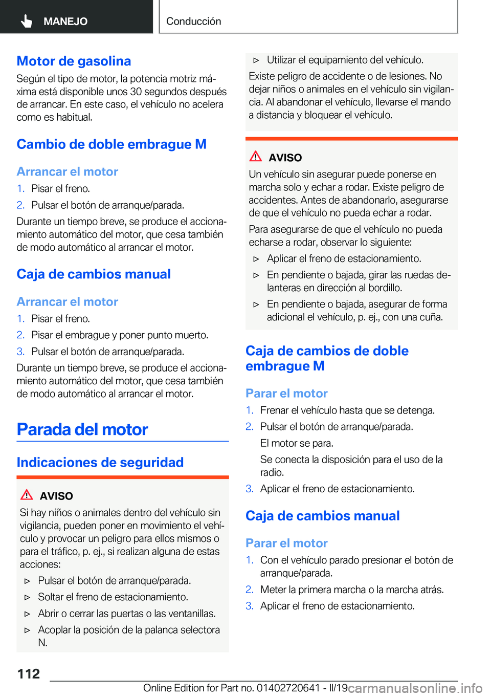 BMW M2 2020  Manuales de Empleo (in Spanish) �M�o�t�o�r��d�e��g�a�s�o�l�i�n�a�S�e�g�