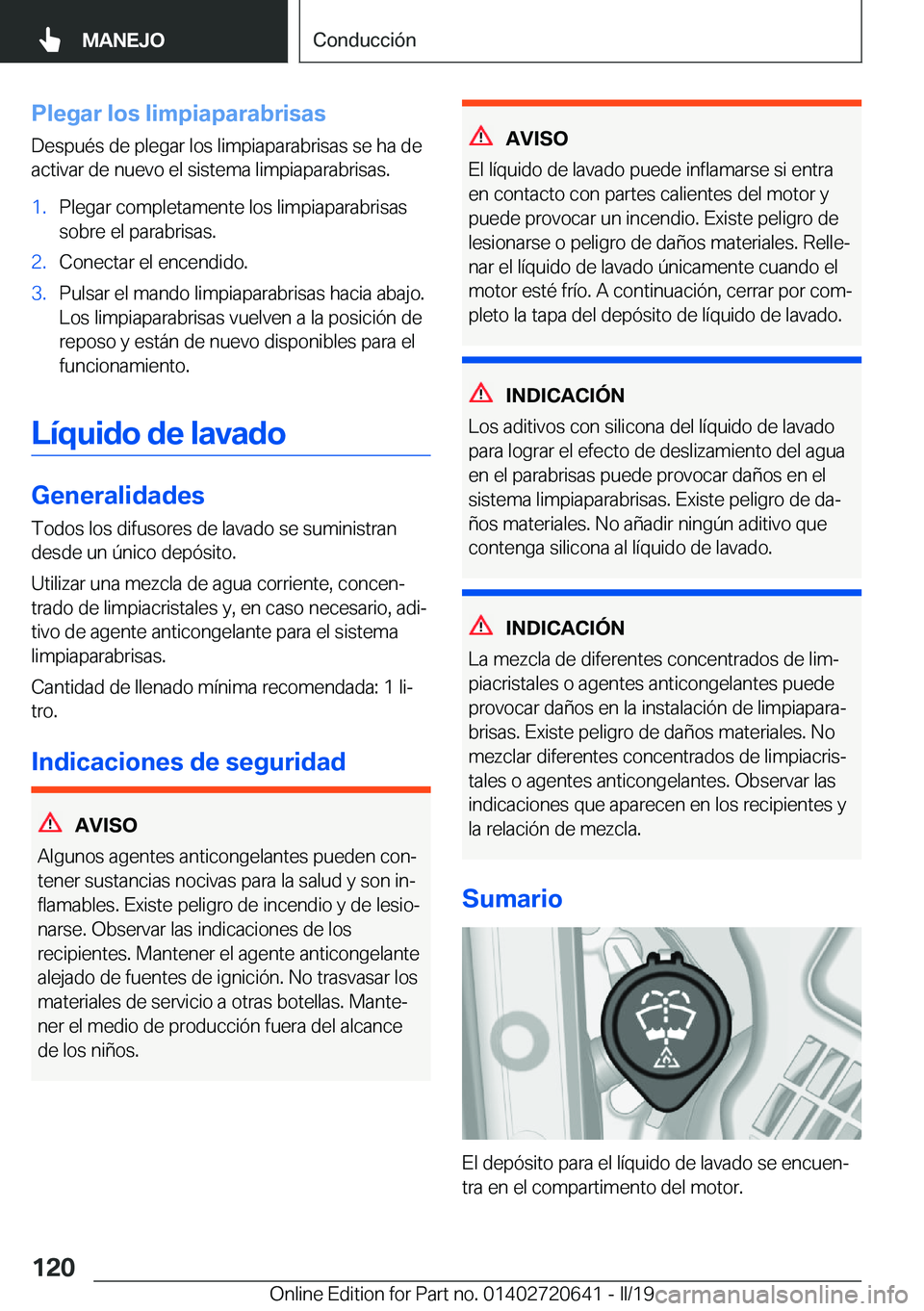 BMW M2 2020  Manuales de Empleo (in Spanish) �P�l�e�g�a�r��l�o�s��l�i�m�p�i�a�p�a�r�a�b�r�i�s�a�s�D�e�s�p�u�