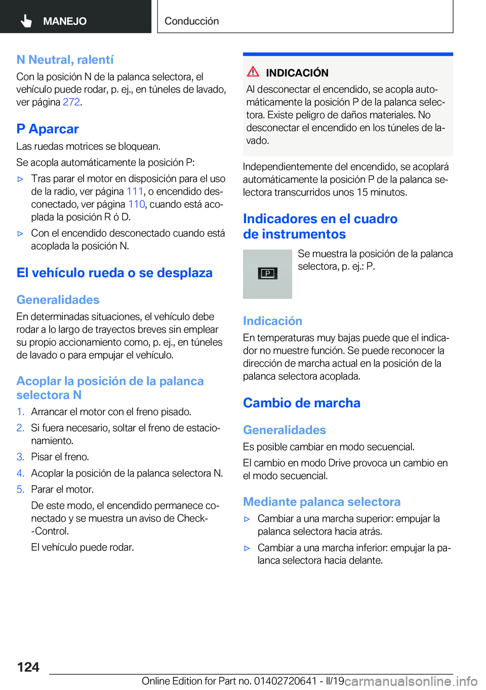 BMW M2 2020  Manuales de Empleo (in Spanish) �N��N�e�u�t�r�a�l�,��r�a�l�e�n�t�