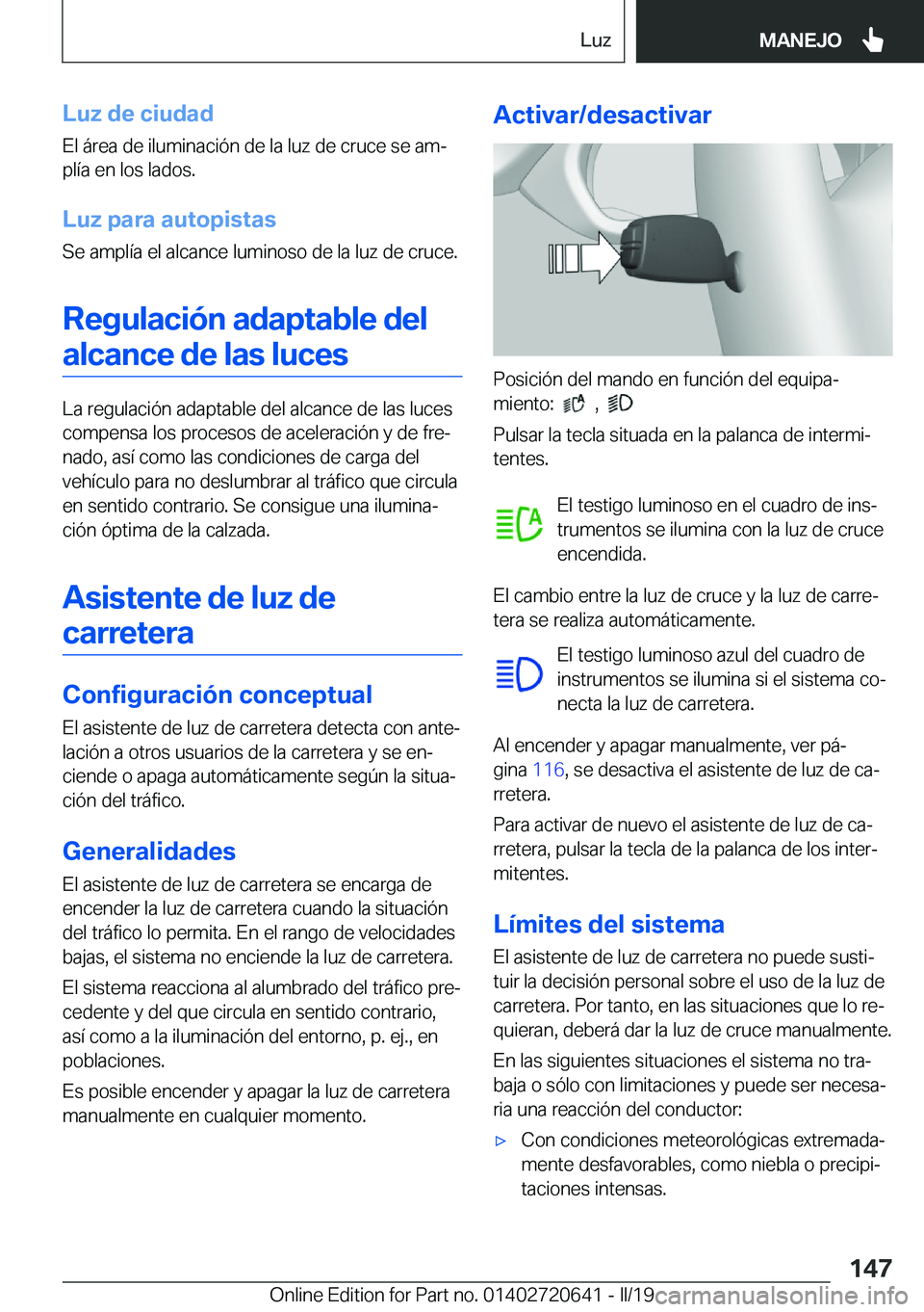 BMW M2 2020  Manuales de Empleo (in Spanish) �L�u�z��d�e��c�i�u�d�a�d�E�l��