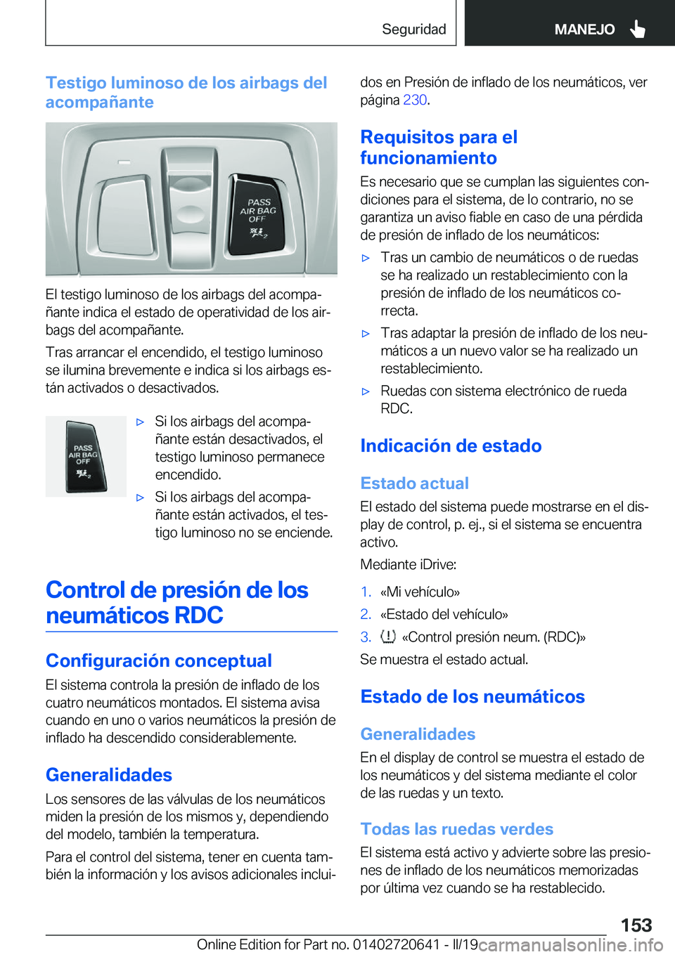 BMW M2 2020  Manuales de Empleo (in Spanish) �T�e�s�t�i�g�o��l�u�m�i�n�o�s�o��d�e��l�o�s��a�i�r�b�a�g�s��d�e�l
�a�c�o�m�p�a�