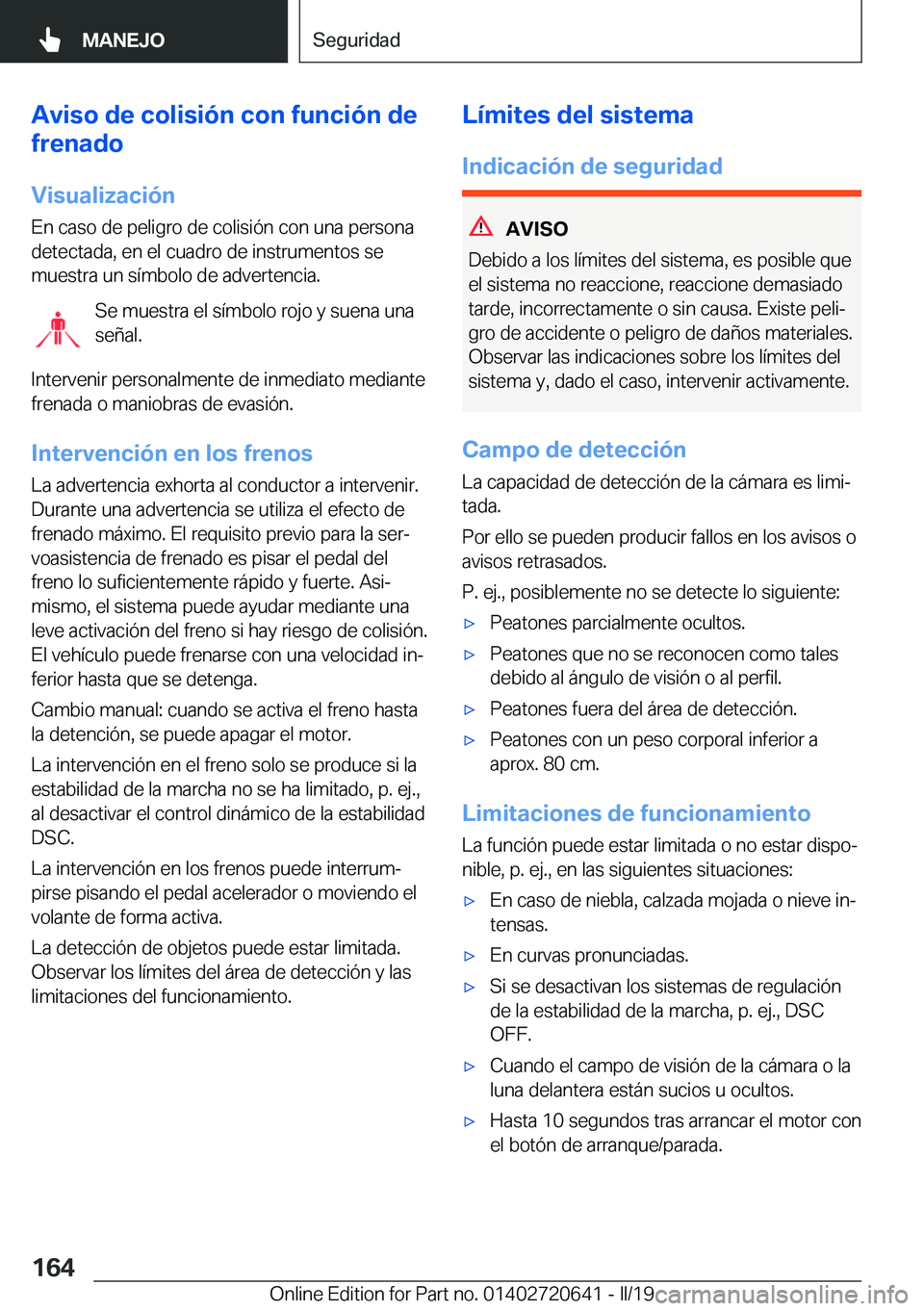 BMW M2 2020  Manuales de Empleo (in Spanish) �A�v�i�s�o��d�e��c�o�l�i�s�i�