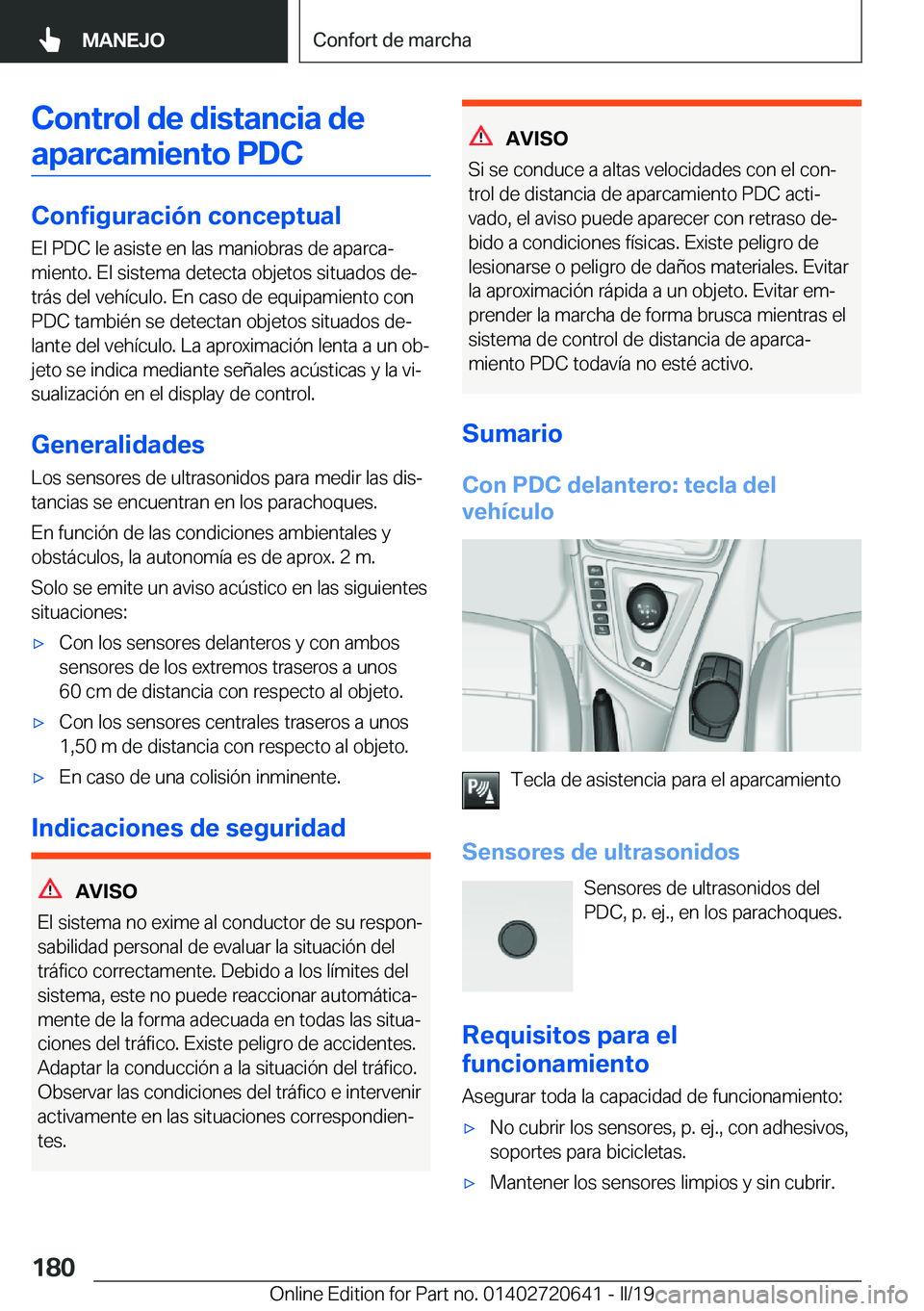 BMW M2 2020  Manuales de Empleo (in Spanish) �C�o�n�t�r�o�l��d�e��d�i�s�t�a�n�c�i�a��d�e�a�p�a�r�c�a�m�i�e�n�t�o��P�D�C
�C�o�n�f�i�g�u�r�a�c�i�