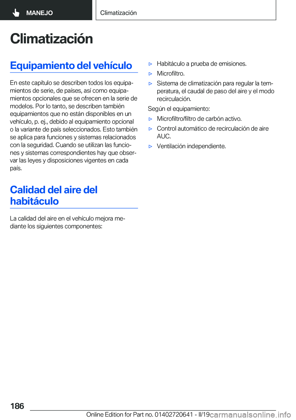 BMW M2 2020  Manuales de Empleo (in Spanish) �C�l�i�m�a�t�i�z�a�c�i�