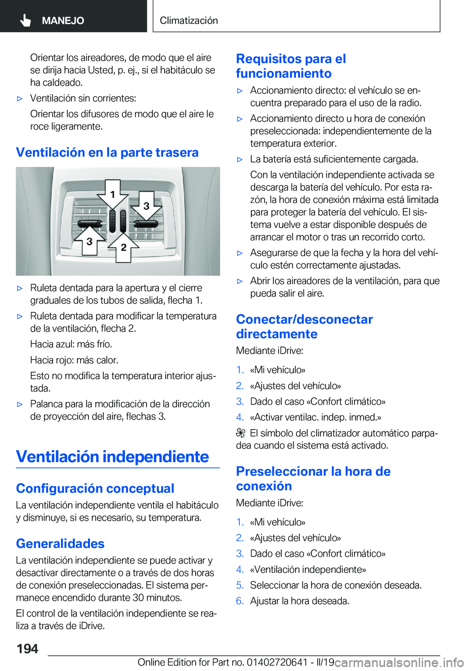 BMW M2 2020  Manuales de Empleo (in Spanish) �O�r�i�e�n�t�a�r��l�o�s��a�i�r�e�a�d�o�r�e�s�,��d�e��m�o�d�o��q�u�e��e�l��a�i�r�e�s�e��d�i�r�i�j�a��h�a�c�i�a��U�s�t�e�d�,��p�.��e�j�.�,��s�i��e�l��h�a�b�i�t�