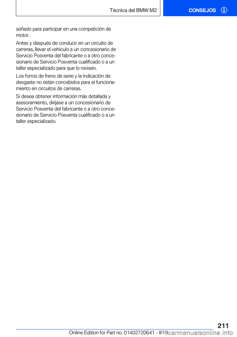 BMW M2 2020  Manuales de Empleo (in Spanish) �s�e�