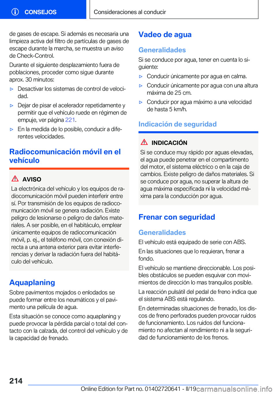 BMW M2 2020  Manuales de Empleo (in Spanish) �d�e��g�a�s�e�s��d�e��e�s�c�a�p�e�.��S�i��a�d�e�m�