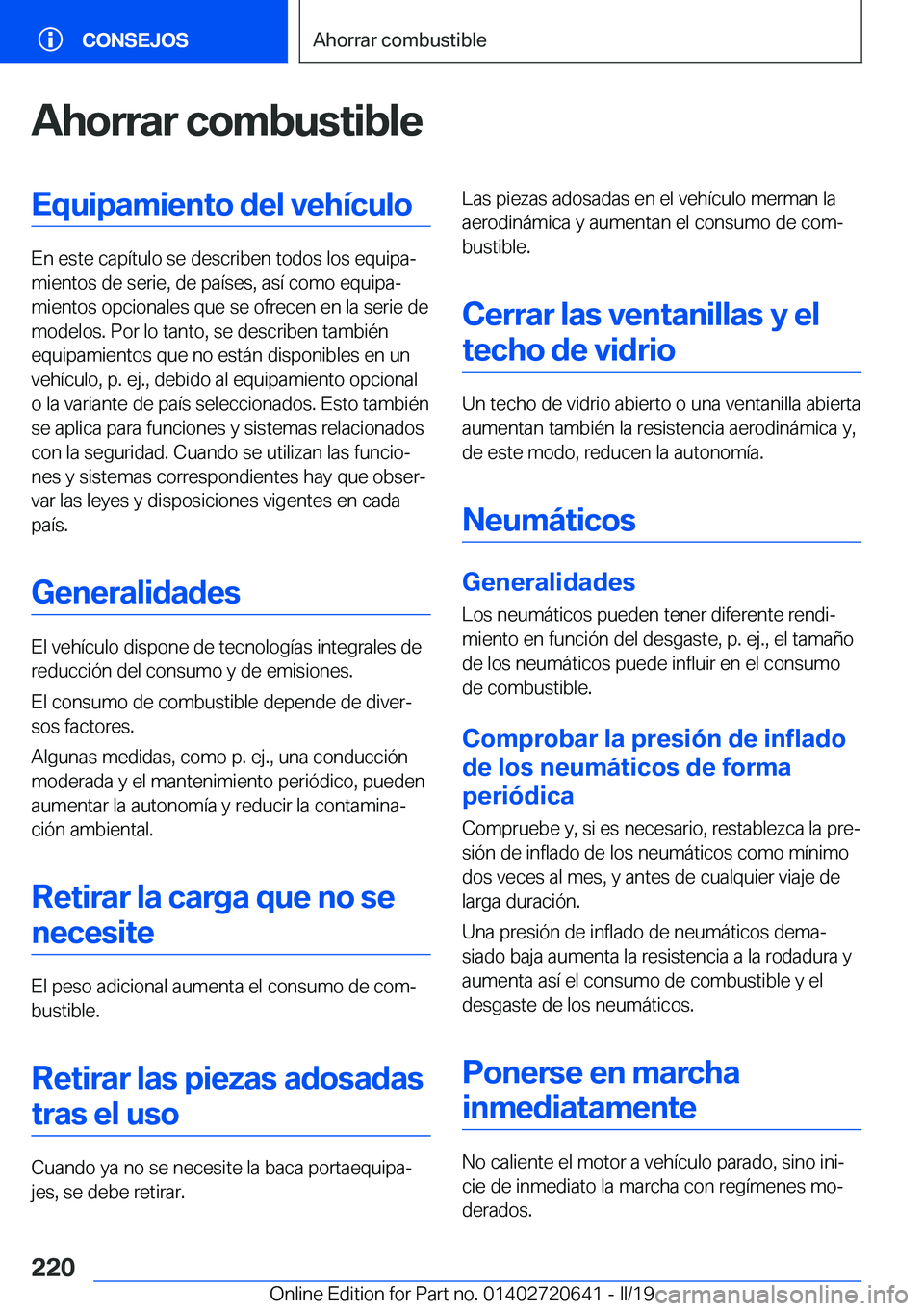 BMW M2 2020  Manuales de Empleo (in Spanish) �A�h�o�r�r�a�r��c�o�m�b�u�s�t�i�b�l�e�E�q�u�i�p�a�m�i�e�n�t�o��d�e�l��v�e�h�