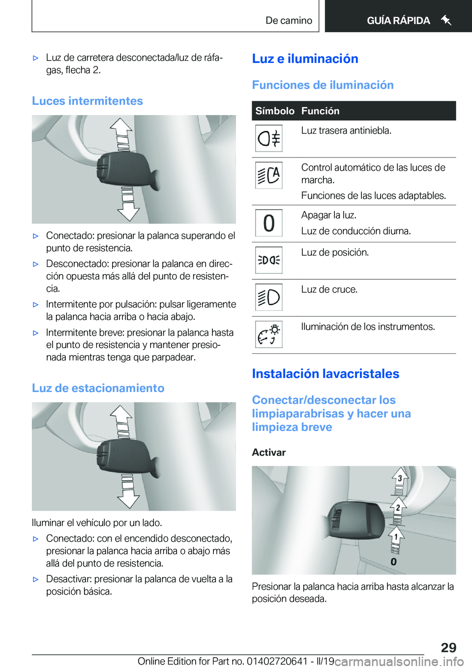 BMW M2 2020  Manuales de Empleo (in Spanish) x�L�u�z��d�e��c�a�r�r�e�t�e�r�a��d�e�s�c�o�n�e�c�t�a�d�a�/�l�u�z��d�e��r�