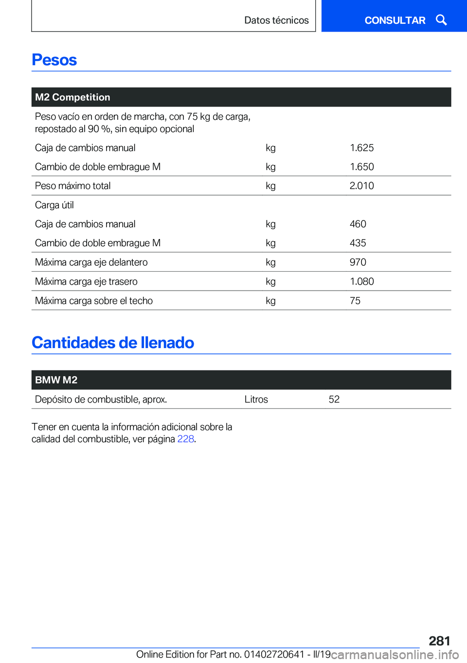 BMW M2 2020  Manuales de Empleo (in Spanish) �P�e�s�o�s
�
�M�2��C�o�m�p�e�t�i�t�i�o�n�P�e�s�o��v�a�c�