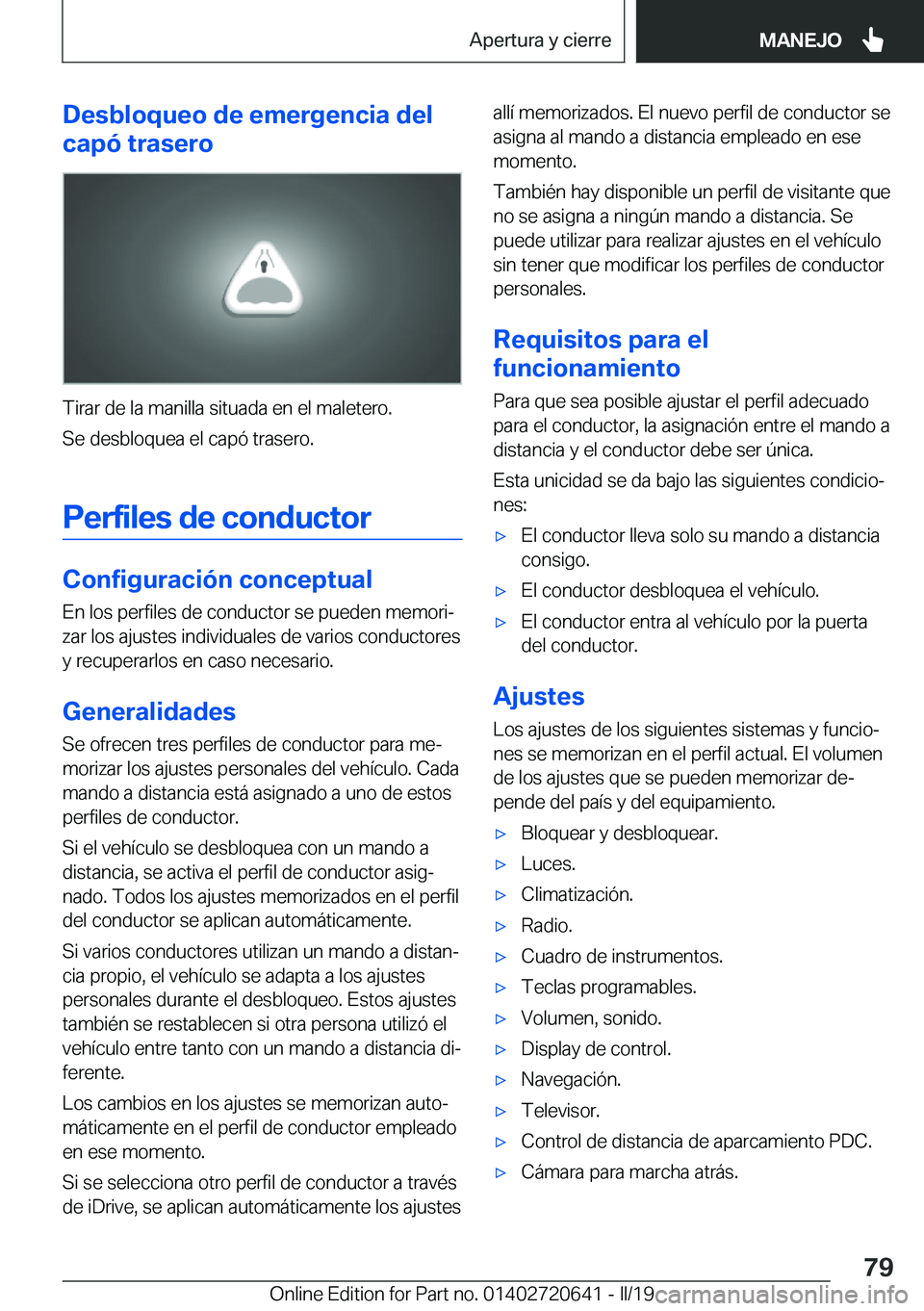 BMW M2 2020  Manuales de Empleo (in Spanish) �D�e�s�b�l�o�q�u�e�o��d�e��e�m�e�r�g�e�n�c�i�a��d�e�l
�c�a�p�