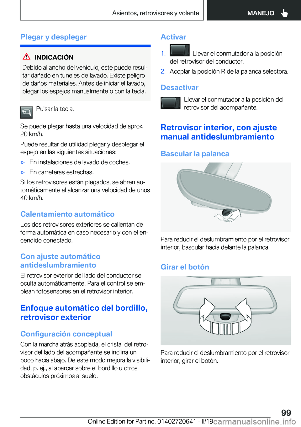 BMW M2 2020  Manuales de Empleo (in Spanish) �P�l�e�g�a�r��y��d�e�s�p�l�e�g�a�r
�I�N�D�I�C�A�C�I�